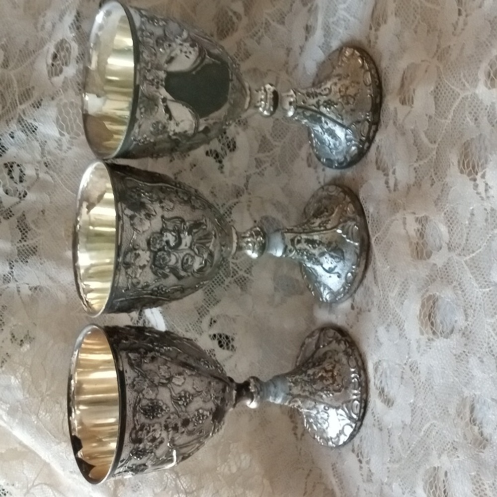 🛍  3 Vintage Corbell  Silver Plated  Wine Goblet  AS IS